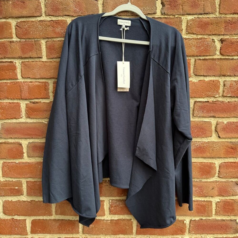 Forever Comfort By NYDJ Waterfall Open Front Sweatshirt Cardigan Navy 2X NWT